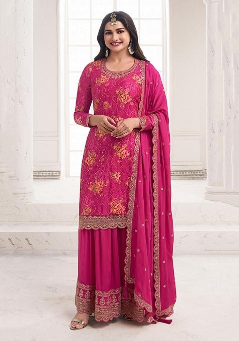 Pink Embroidered Silk Kurta Set