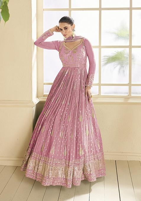 Rose Embroidered Viscose Anarkali Gown Set