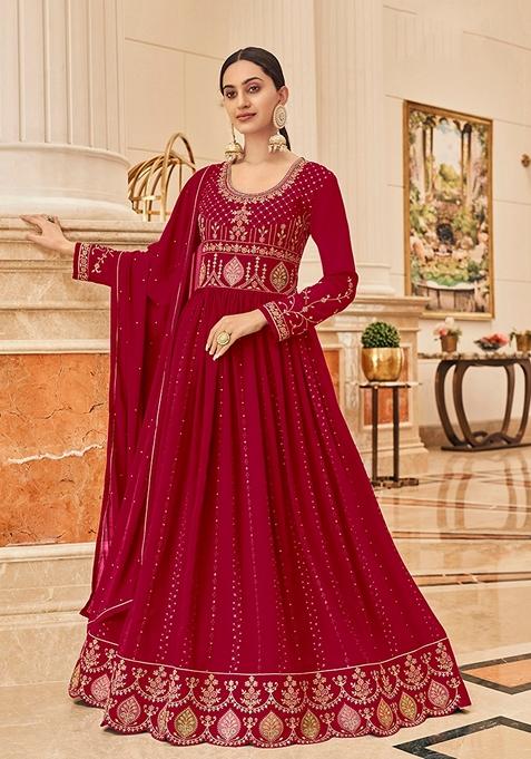 Rani Pink Embroidered Georgette Kurta Set