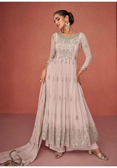 Light Pink Embroidered Georgette Kurta Set