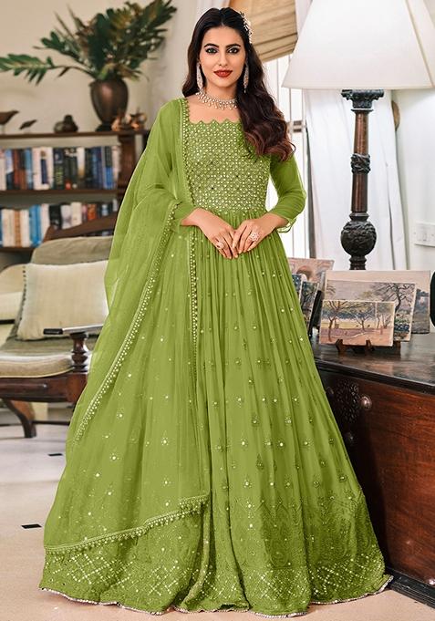 Mehendi Green Embroidered Georgette Kurta Set