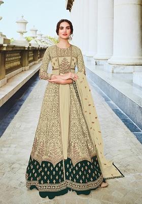 Cream Embroidered Net Kurta Set