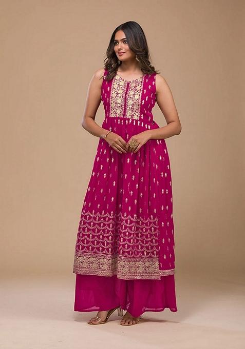 Magenta Embroidered Georgette Kurta Set