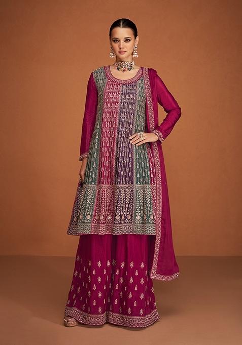 Multicolour Embroidered Georgette Kurta Set