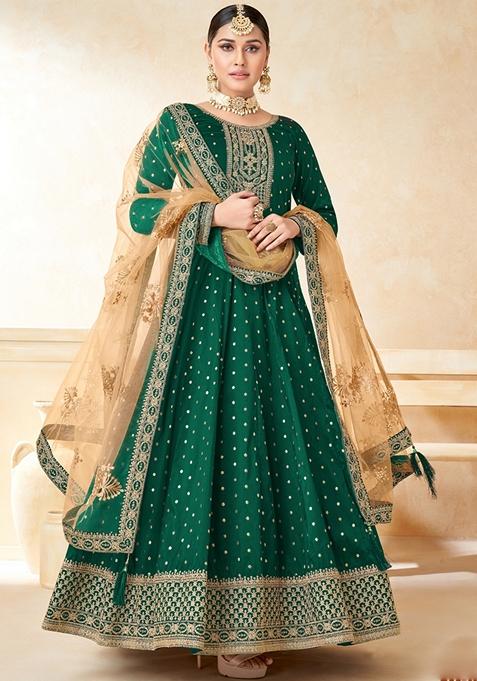 Green Embroidered Silk Anarkali Gown Set