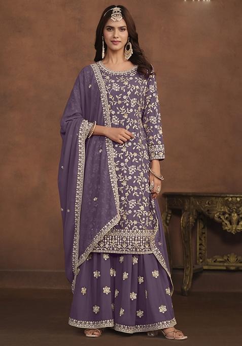 Lavender Embroidered Georgette Kurta Set