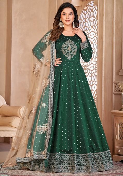 Green Embroidered Silk Anarkali Gown Set