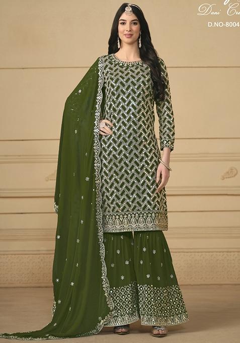 Mehendi Embroidered Georgette Kurta Set