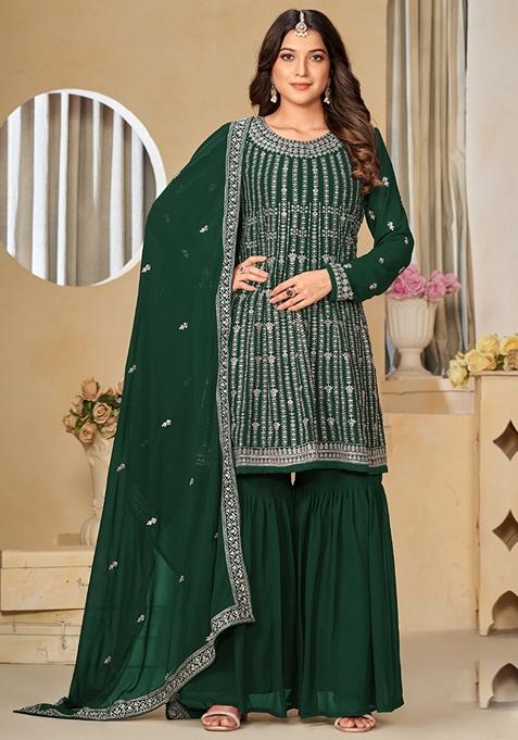 Green Embroidered Georgette Kurta Set