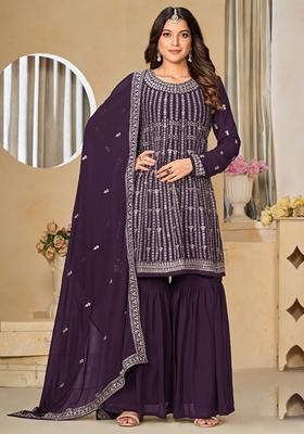 Violet Embroidered Georgette Kurta Set