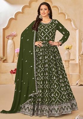 Mehendi Embroidered Georgette Anarkali Gown Set