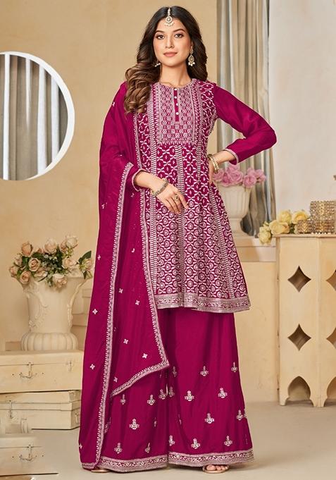 Pink Embroidered Silk Kurta Set