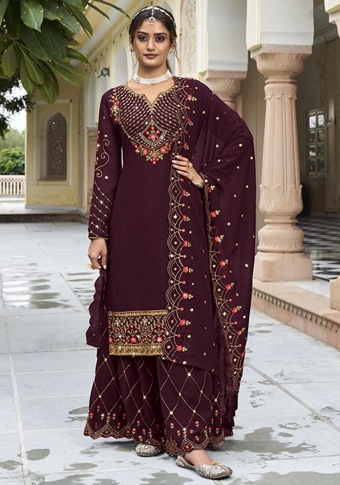 Violet Embroidered Georgette Kurta Set