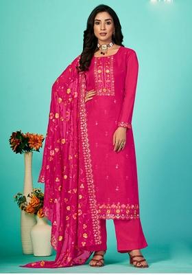 Pink Embroidered Organza Kurta Set