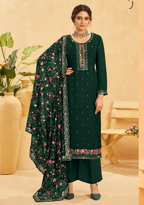 Green Embroidered Organza Kurta Set