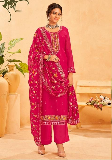 Pink Embroidered Organza Kurta Set