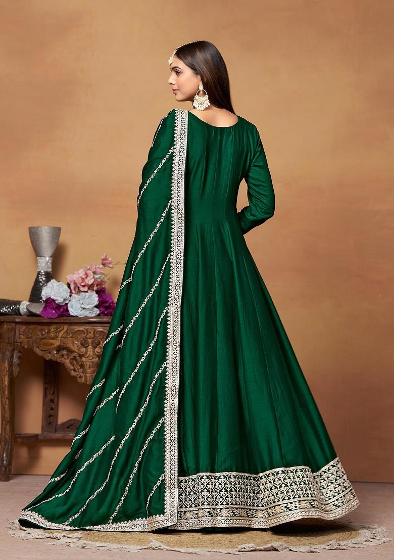 Green Embroidered Art Silk Anarkali Gown Set