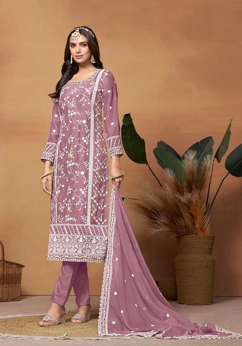 Pink Embroidered Organza Kurta Set