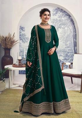 Green Embroidered Silk Georgette Anarkali Gown Set