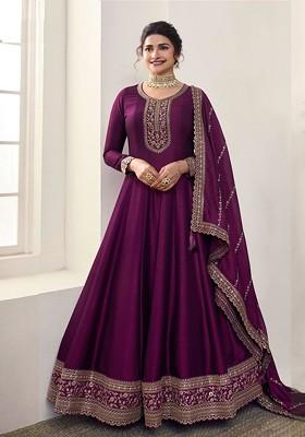 Purple Embroidered Silk Georgette Anarkali Gown Set