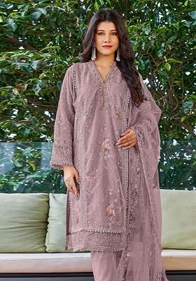 Pink Embroidered Georgette Kurta Set