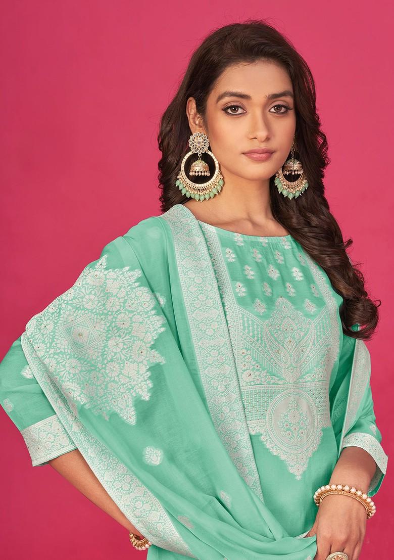 Sea Green Woven Organza Kurta Set