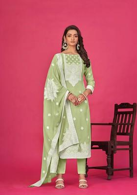 Pista Green Woven Organza Kurta Set