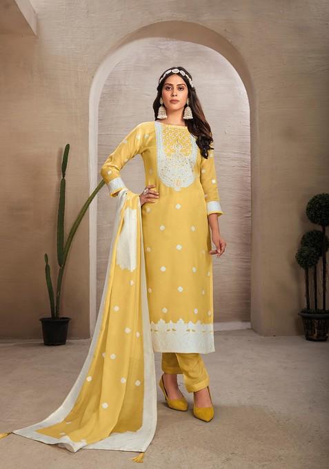 Yellow Woven Organza Kurta Set