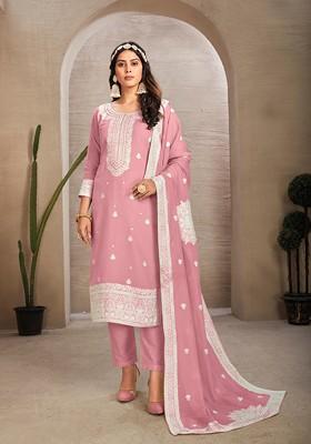 Pink Hand Embroidered Organza Kurta Set