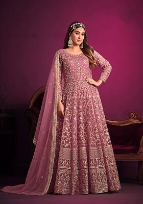 Pink Embroidered Net Anarkali Gown Set