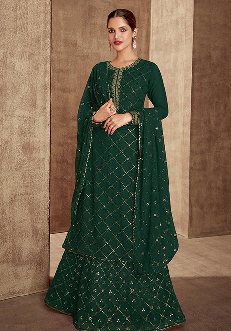 Green Embroidered Faux Georgette Kurta Set