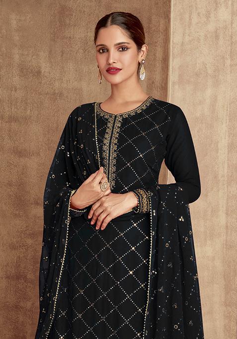 Women’s Black Georgette Kurta Set – Elegant Ethnic Wear for Weddings & Festive Occasions