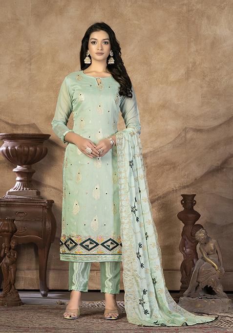 Green Embroidered Modal Banarasi Kurta Set