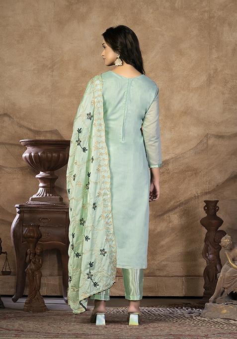 Green Embroidered Modal Banarasi Kurta Set