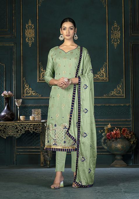 Green Embroidered Modal Chanderi Kurta Set