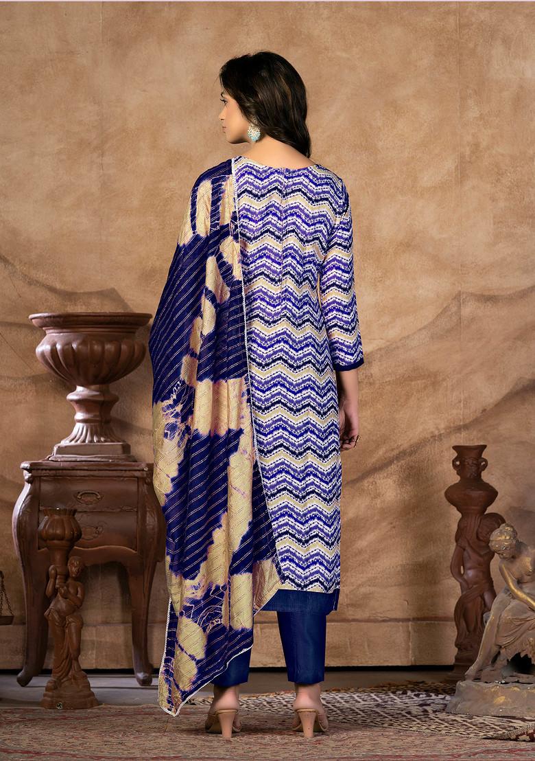 Blue Hand Embroidered Cotton Kurta Set - Indya