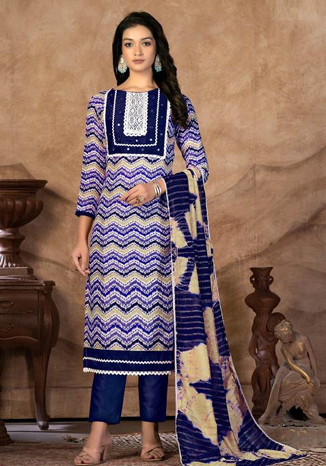 Blue Hand Embroidered Cotton Kurta Set