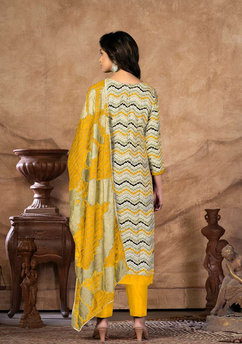 Yellow Hand Embroidered Cotton Kurta Set - Indya