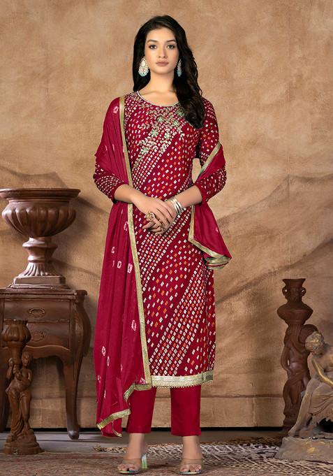 Maroon Hand Embroidered Jam Cotton Kurta Set