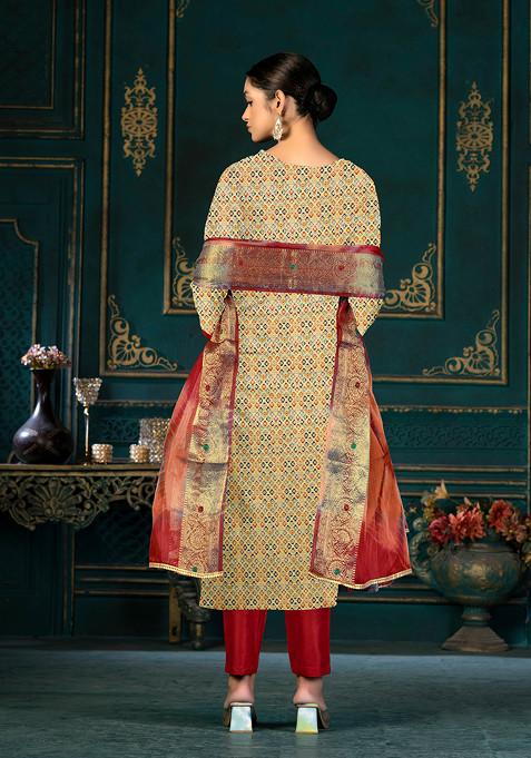 Yellow Hand Embroidered Cotton Kurta Set