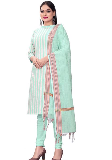 Sea Green Woven Cotton Kurta Set