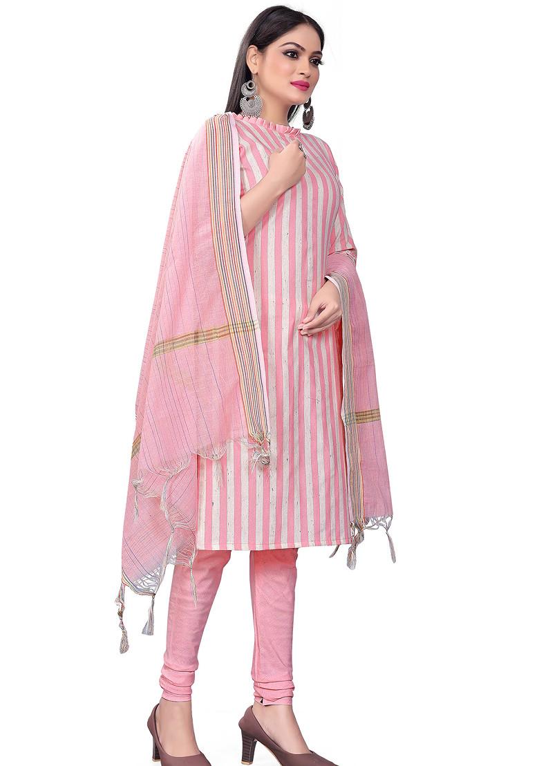 Pink Woven Cotton Kurta Set