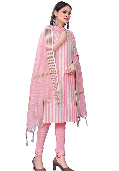 Pink Woven Cotton Kurta Set