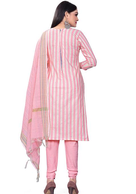 Pink Woven Cotton Kurta Set