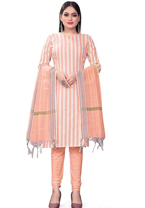 Peach Woven Cotton Kurta Set