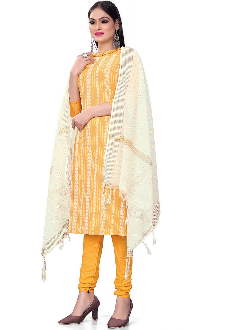 Yellow Woven Cotton Kurta Set