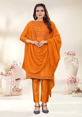 Yellow Embroidered Georgette Kurta Set