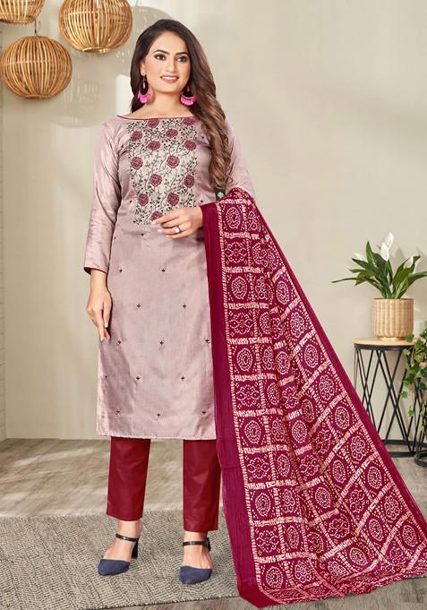 Grey Embroidered Zora Silk Kurta Set