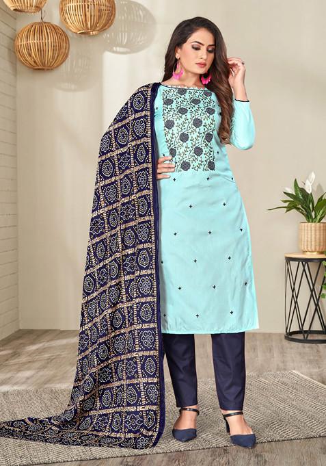 Blue Embroidered Zora Silk Kurta Set