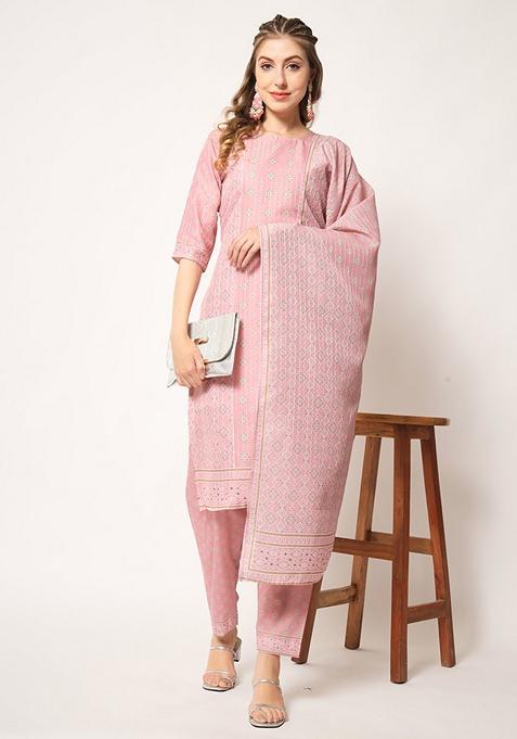 Peach Embroidered Muslin Kurta Set